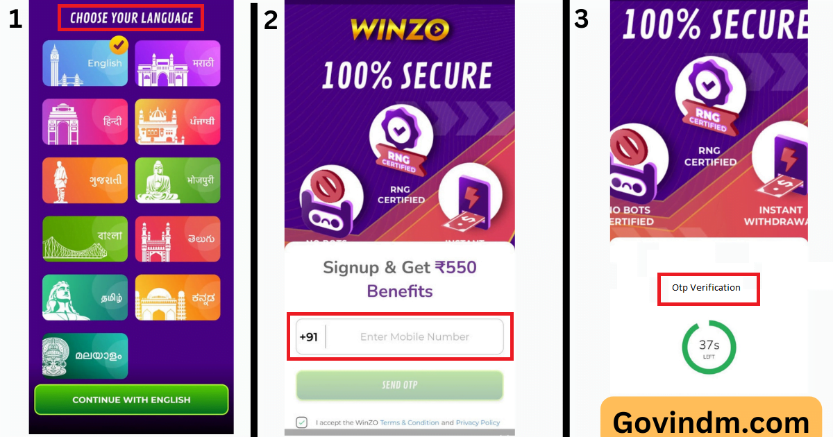 WinZo App में अकाउंट कैसे बनाये